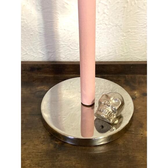 New! Hand-Painted Pink And Silver Skull Paper Towel Holder - Halloween Home - Picture 6 of 8